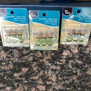 BEAD LANDING FOUND OBJECTS GREEN BOTTLE CHARMS LOT OF 3 TOTAL 9 BOTTLES NWT